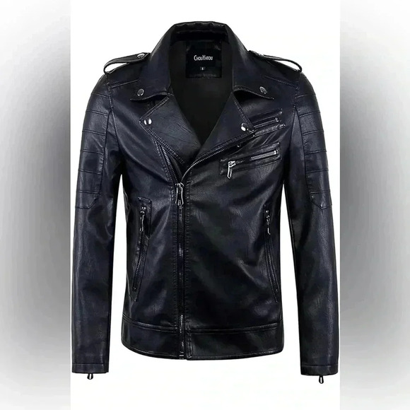 ChouYatou Men's Black Faux Leather Jacket Size: XS - Picture 14 of 16